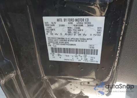 2007 Ford F-150 Stx/Xl/Xlt from USA, damaged, VIN 1FTRX12W67KD28600